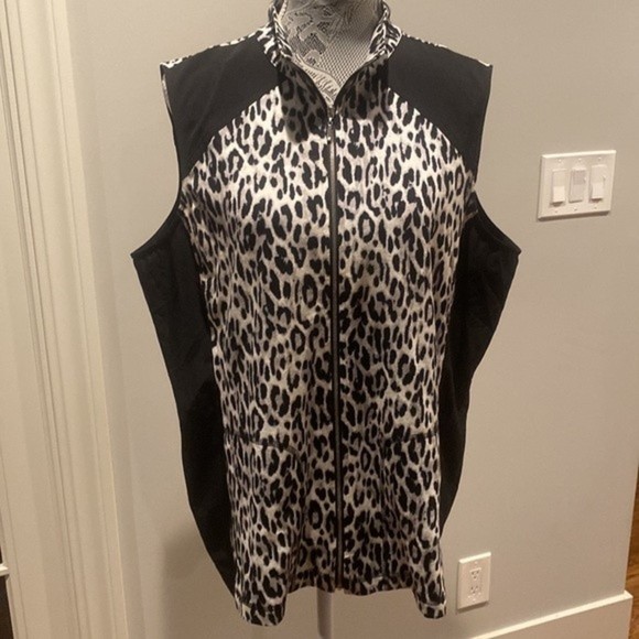 Chico’s Black + Tan Leopard Animal Print Thin Lightweight Women's Vest | Size 3 - Picture 1 of 7